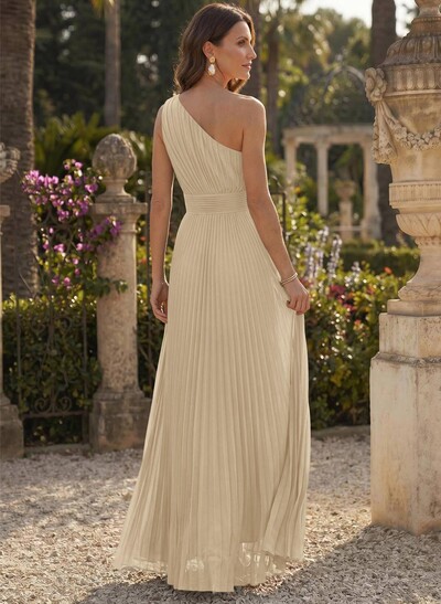 Sheath/Column One-Shoulder Sleeveless Floor-Length Chiffon Mother Of The Bride Dresses With Pleated