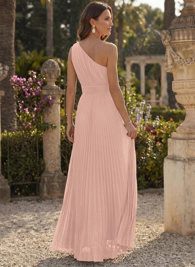 Sheath/Column One-Shoulder Sleeveless Floor-Length Chiffon Mother Of The Bride Dresses With Pleated