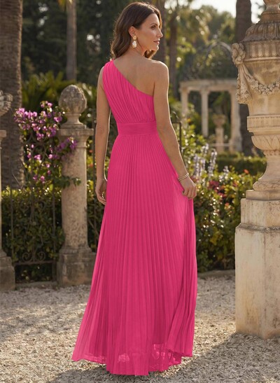 Sheath/Column One-Shoulder Sleeveless Floor-Length Chiffon Mother Of The Bride Dresses With Pleated