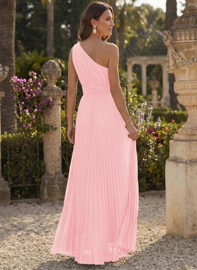 Sheath/Column One-Shoulder Sleeveless Floor-Length Chiffon Mother Of The Bride Dresses With Pleated