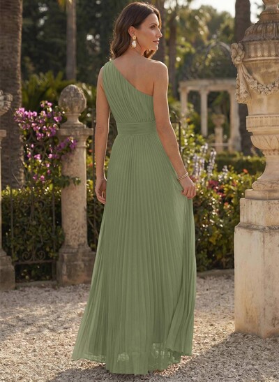 Sheath/Column One-Shoulder Sleeveless Floor-Length Chiffon Mother Of The Bride Dresses With Pleated