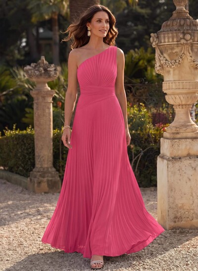 Sheath/Column One-Shoulder Sleeveless Floor-Length Chiffon Mother Of The Bride Dresses With Pleated