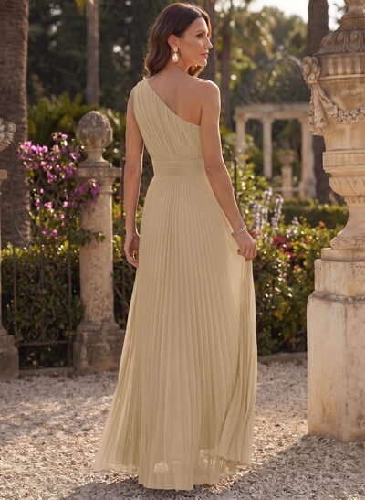 Sheath/Column One-Shoulder Sleeveless Floor-Length Chiffon Mother Of The Bride Dresses With Pleated