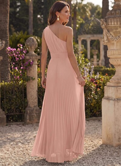 Sheath/Column One-Shoulder Sleeveless Floor-Length Chiffon Mother Of The Bride Dresses With Pleated