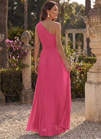 Sheath/Column One-Shoulder Sleeveless Floor-Length Chiffon Mother Of The Bride Dresses With Pleated
