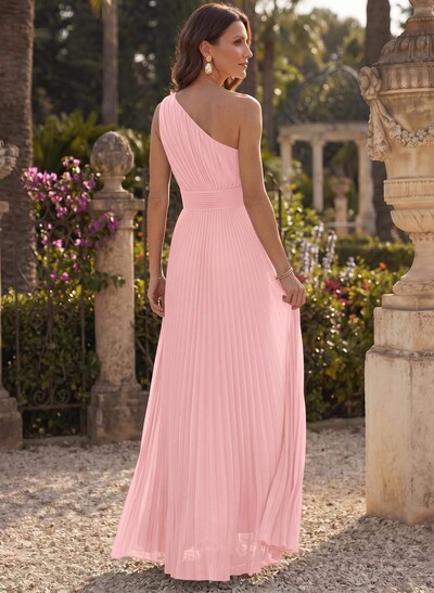 Sheath/Column One-Shoulder Sleeveless Floor-Length Chiffon Mother Of The Bride Dresses With Pleated