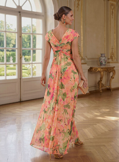 A-Line V-Neck Sleeveless Floor-Length Chiffon Mother Of The Bride Dresses With Pleated/Flower(s)