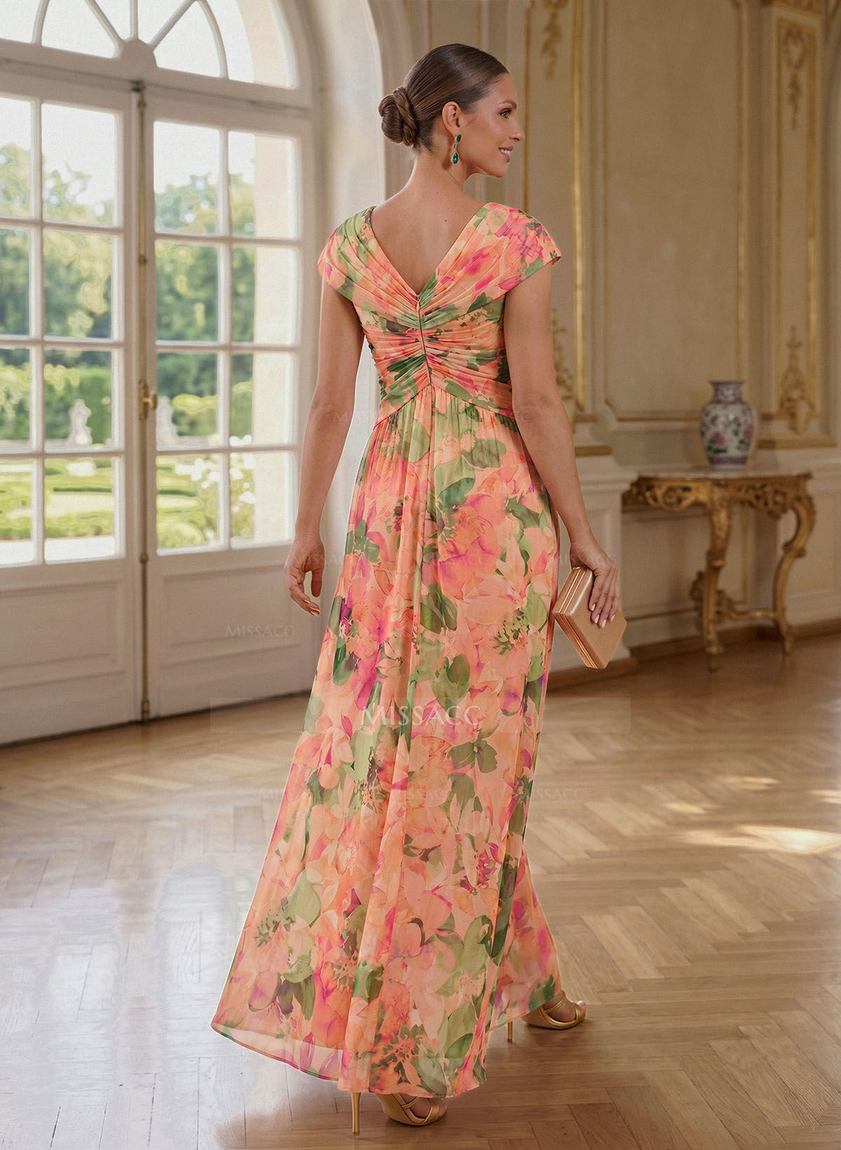 A-Line V-Neck Sleeveless Floor-Length Chiffon Mother Of The Bride Dresses With Pleated/Flower(s)