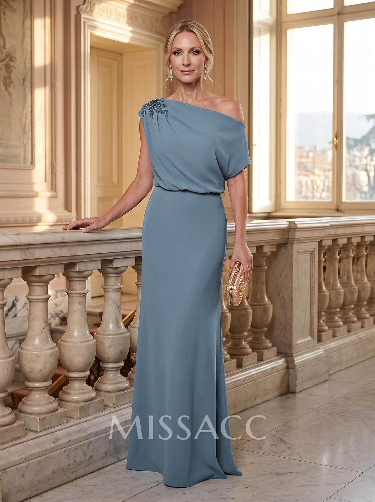 Sheath/Column Asymmetrical Sweep Train Elastic Satin Mother Of The Bride Dresses With Lace