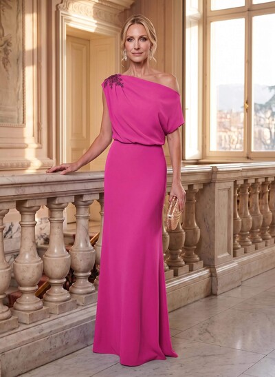 Sheath/Column Asymmetrical Floor-Length Elastic Satin Mother Of The Bride Dresses With Lace