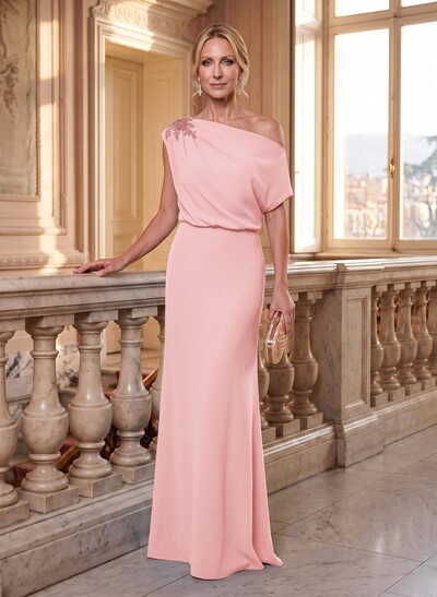 Sheath/Column Asymmetrical Floor-Length Elastic Satin Mother Of The Bride Dresses With Lace