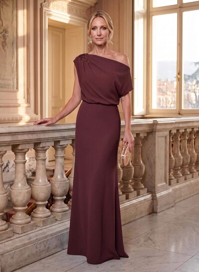 Sheath/Column Asymmetric Floor-Length Stretch Satin Mother Of The Bride Dresses With Lace