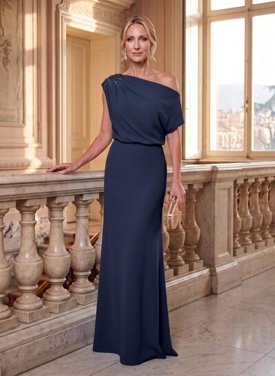Sheath/Column Asymmetrical Floor-Length Elastic Satin Mother Of The Bride Dresses With Lace