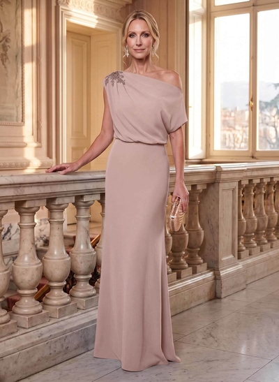 Sheath/Column Asymmetrical Floor-Length Elastic Satin Mother Of The Bride Dresses With Lace