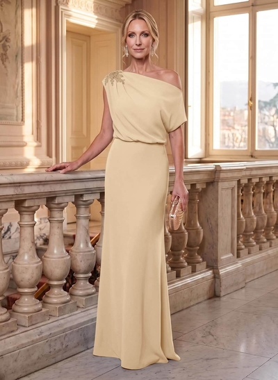 Sheath/Column Asymmetrical Floor-Length Elastic Satin Mother Of The Bride Dresses With Lace