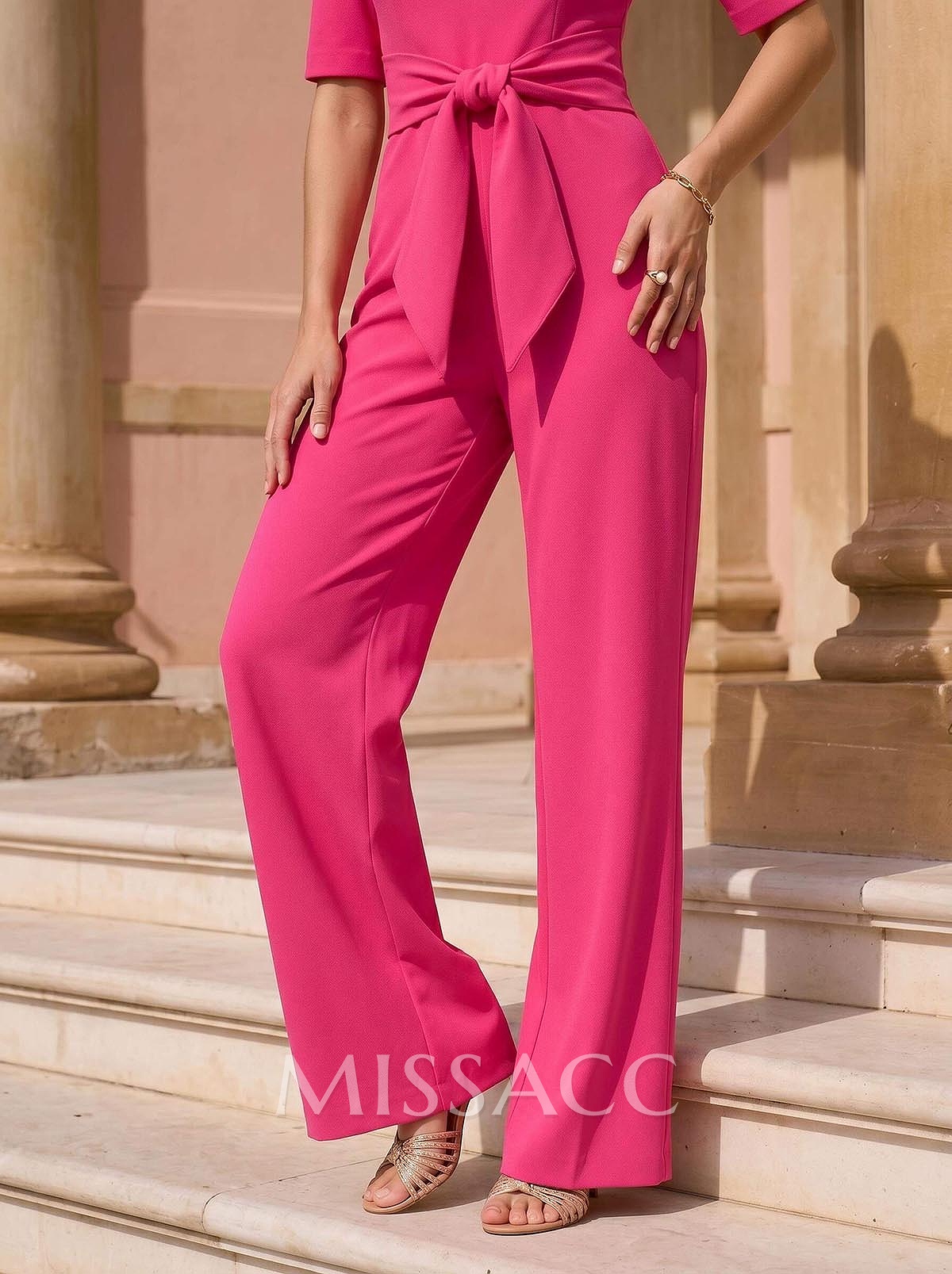 Pantsuit Off-The-Shoulder Floor-Length Elastic Satin Mother Of The Bride Dresses With Bow(s)