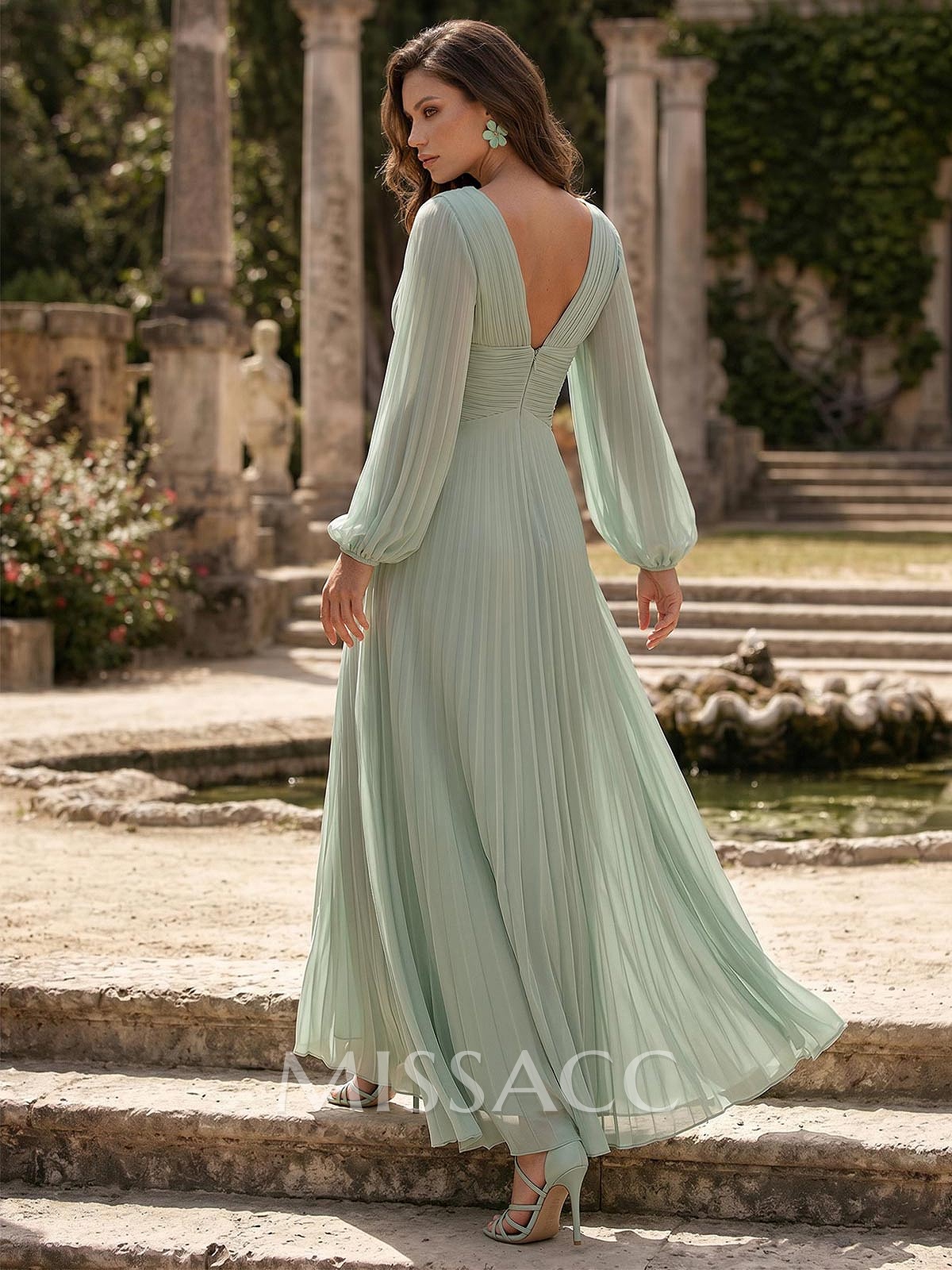 A-Line V-Neck Long Sleeves Floor-Length Chiffon Mother Of The Bride Dresses With Pleated A-Line V-Neck Long Sleeves Floor-Length Chiffon Mother Of The Bride Dresses With Pleated