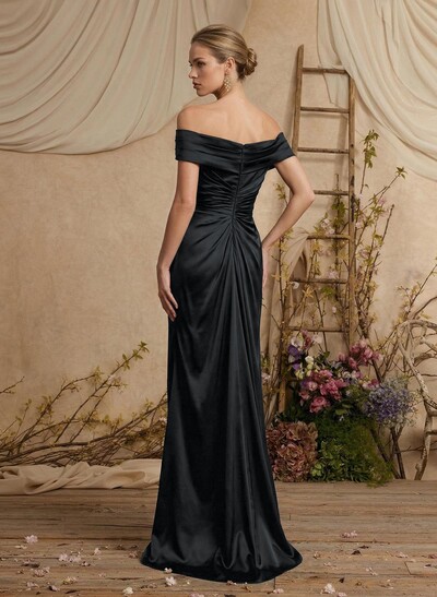 Trumpet/Mermaid Off-The-Shoulder Sleeveless Floor-Length Charmeuse Mother Of The Bride Dresses With High Split