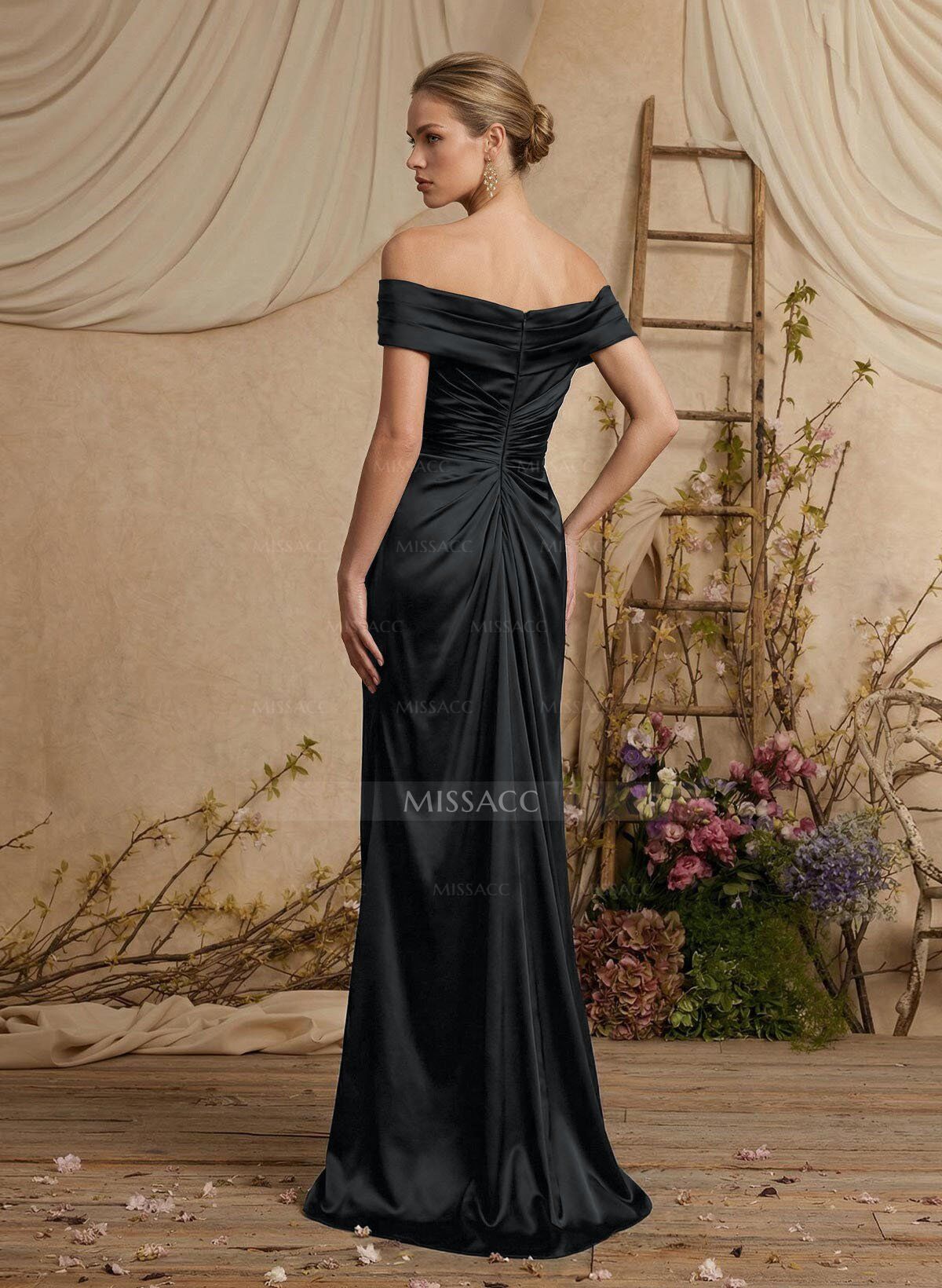 Trumpet/Mermaid Off-The-Shoulder Sleeveless Floor-Length Charmeuse Mother Of The Bride Dresses With High Split