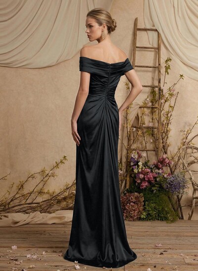 Trumpet/Mermaid Off-The-Shoulder Floor-Length Satin Mother Of The Bride Dresses With High Split