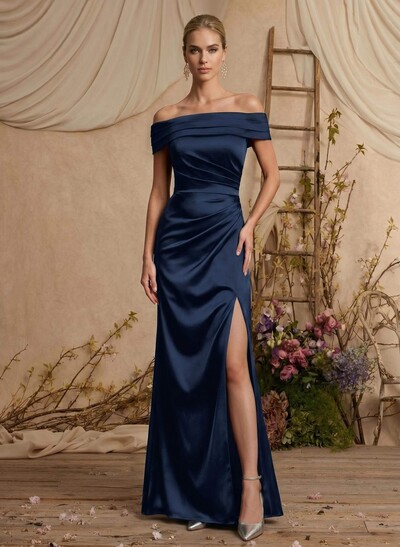 Trumpet/Mermaid Off-The-Shoulder Sweep Train Satin Mother Of The Bride Dresses With High Split
