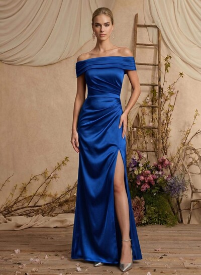 Trumpet/Mermaid Off-The-Shoulder Sweep Train Satin Mother Of The Bride Dresses With High Split