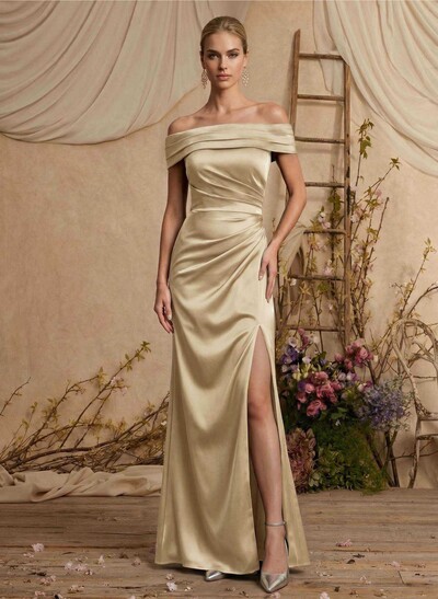 Trumpet/Mermaid Off-The-Shoulder Sweep Train Satin Mother Of The Bride Dresses With High Split