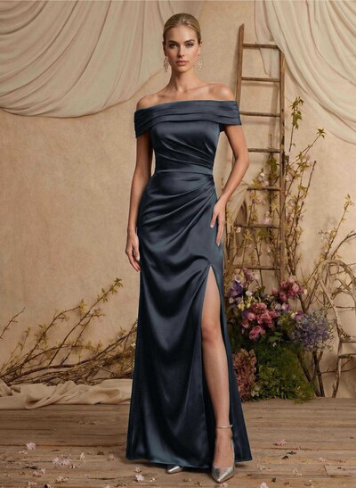 Trumpet/Mermaid Off-The-Shoulder Sweep Train Satin Mother Of The Bride Dresses With High Split