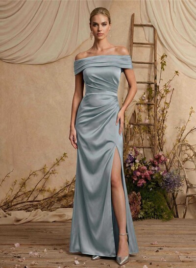 Trumpet/Mermaid Off-The-Shoulder Sweep Train Satin Mother Of The Bride Dresses With High Split