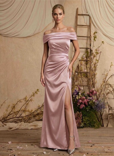 Trumpet/Mermaid Off-The-Shoulder Sweep Train Satin Mother Of The Bride Dresses With High Split