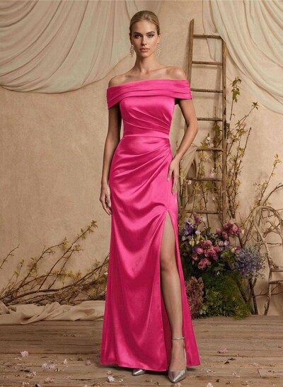 Trumpet/Mermaid Off-The-Shoulder Sweep Train Satin Mother Of The Bride Dresses With High Split