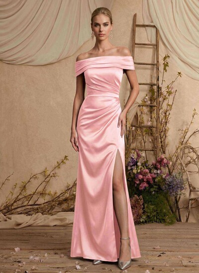Trumpet/Mermaid Off-The-Shoulder Sweep Train Satin Mother Of The Bride Dresses With High Split