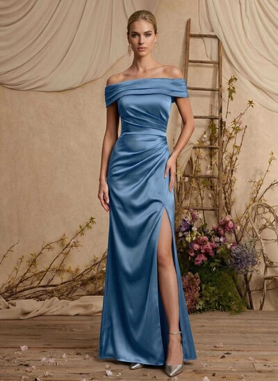 Trumpet/Mermaid Off-The-Shoulder Sweep Train Satin Mother Of The Bride Dresses With High Split