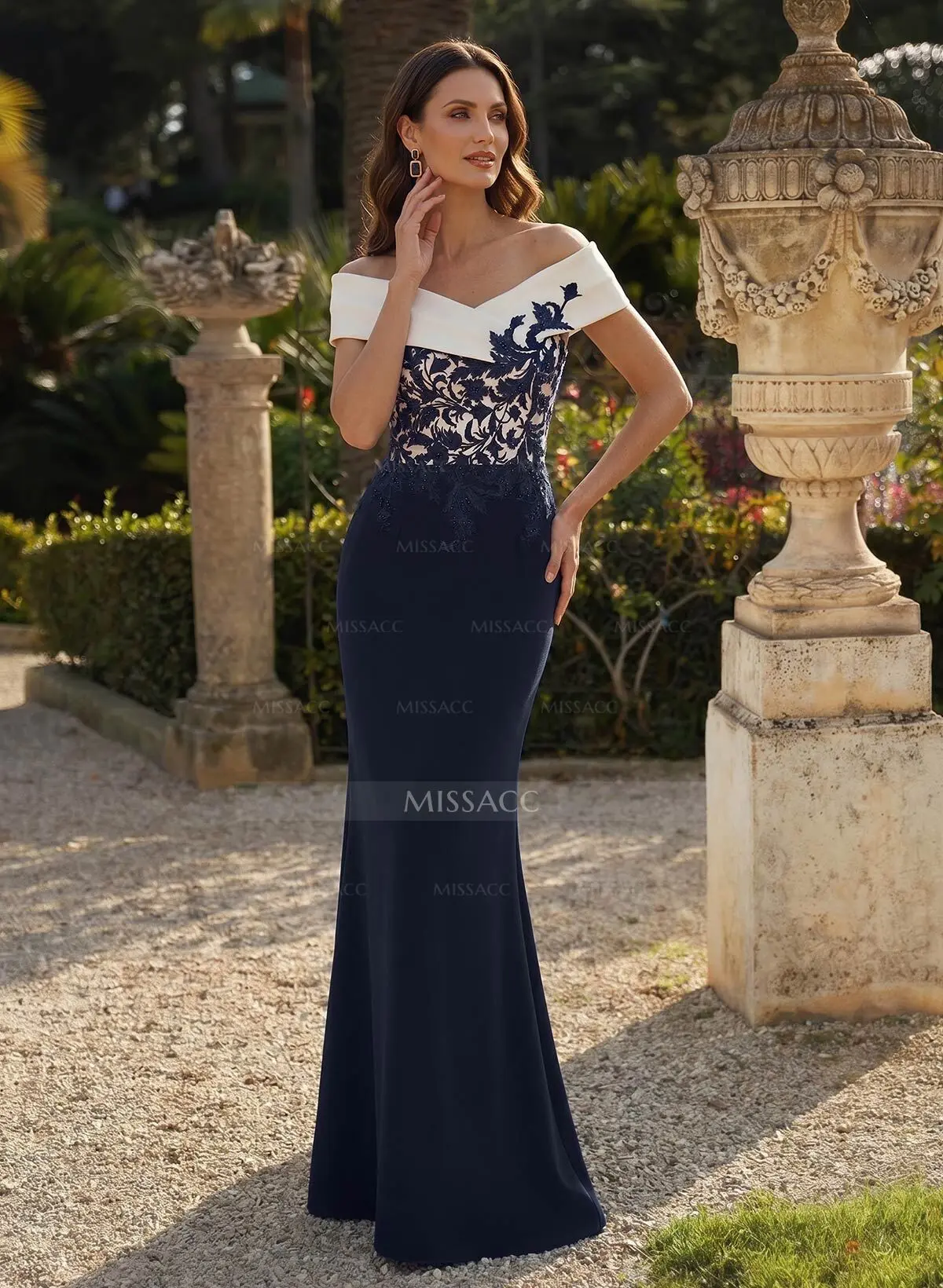 Evening Gown Navy Blue Trumpet Dress Black Prom Dresse Off-the-Shoulder For  Women Sheath/Column