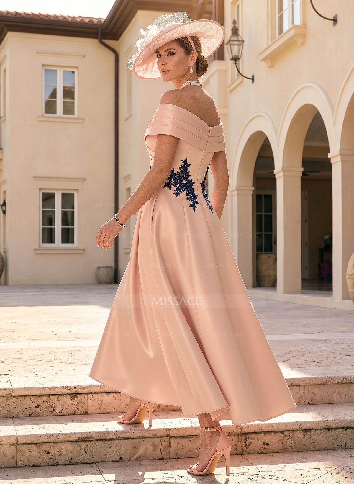 A-Line Off-The-Shoulder Sleeveless Ankle-Length Satin Mother Of The Bride Dresses With Appliques Lace