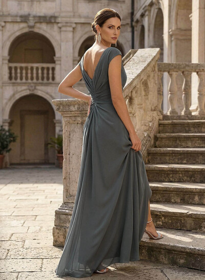 Sheath/Column Scoop Neck Sleeveless Floor-Length Chiffon Mother Of The Bride Dresses With Ruffle/High Split