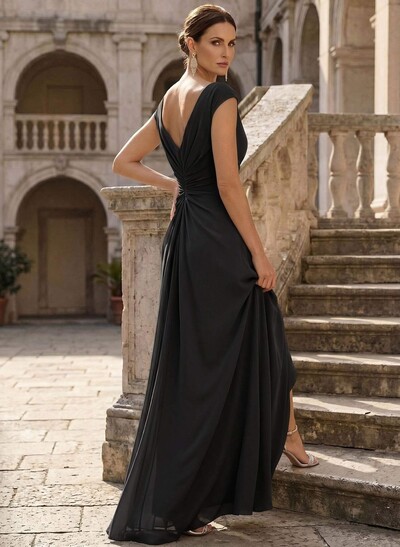 Sheath/Column Scoop Neck Sleeveless Floor-Length Chiffon Mother Of The Bride Dresses With Ruffle/High Split