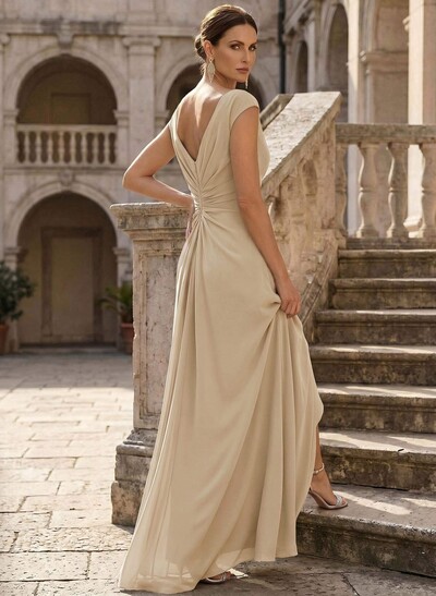 Sheath/Column Scoop Neck Sleeveless Floor-Length Chiffon Mother Of The Bride Dresses With Ruffle/High Split