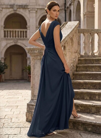 Sheath/Column Scoop Neck Sleeveless Floor-Length Chiffon Mother Of The Bride Dresses With Ruffle/High Split