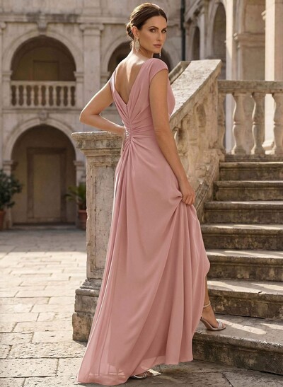 Sheath/Column Scoop Neck Sleeveless Floor-Length Chiffon Mother Of The Bride Dresses With Ruffle/High Split