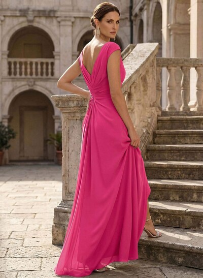 Sheath/Column Scoop Neck Sleeveless Floor-Length Chiffon Mother Of The Bride Dresses With Ruffle/High Split