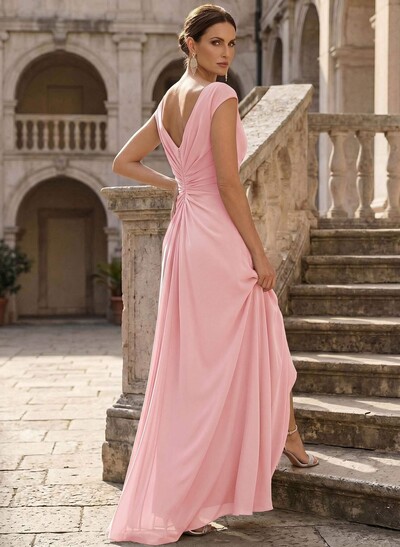 Sheath/Column Scoop Neck Sleeveless Floor-Length Chiffon Mother Of The Bride Dresses With Ruffle/High Split