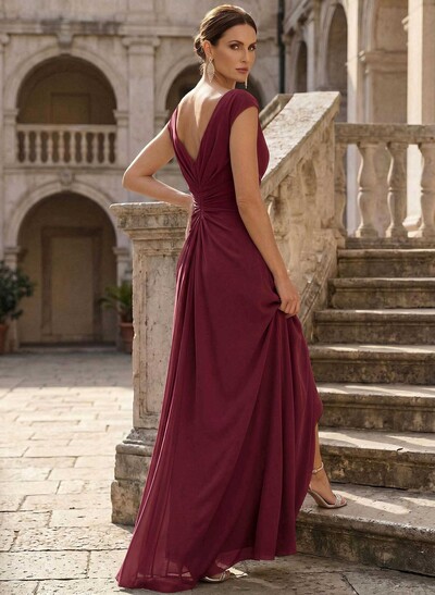 Sheath/Column Scoop Neck Sleeveless Floor-Length Chiffon Mother Of The Bride Dresses With Ruffle/High Split