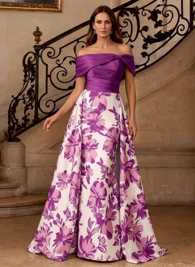 A-Line Off-The-Shoulder Floor-Length Mother Of The Bride Dresses With Floral-Print
