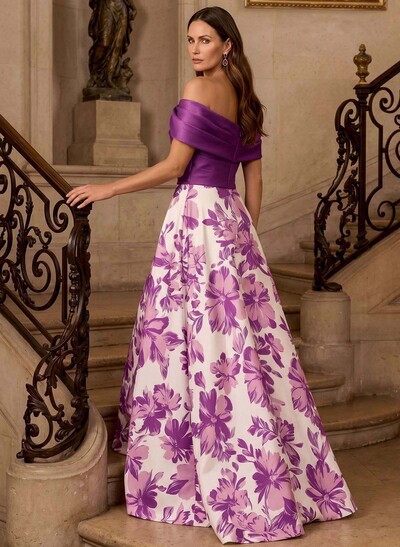 A-Line Off-The-Shoulder Floor-Length Mother Of The Bride Dresses With Floral-Print