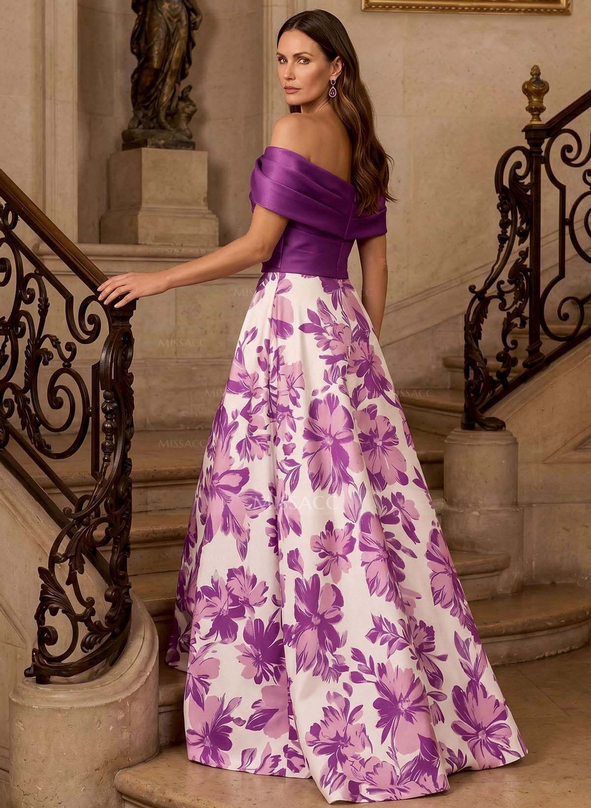 A-Line Off-The-Shoulder Floor-Length Mother Of The Bride Dresses With Floral-Print