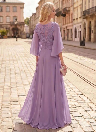 Trumpet/Mermaid Scoop Neck Floor-Length Chiffon Mother Of The Bride Dresses With Appliques Lace/Overskirt Dress