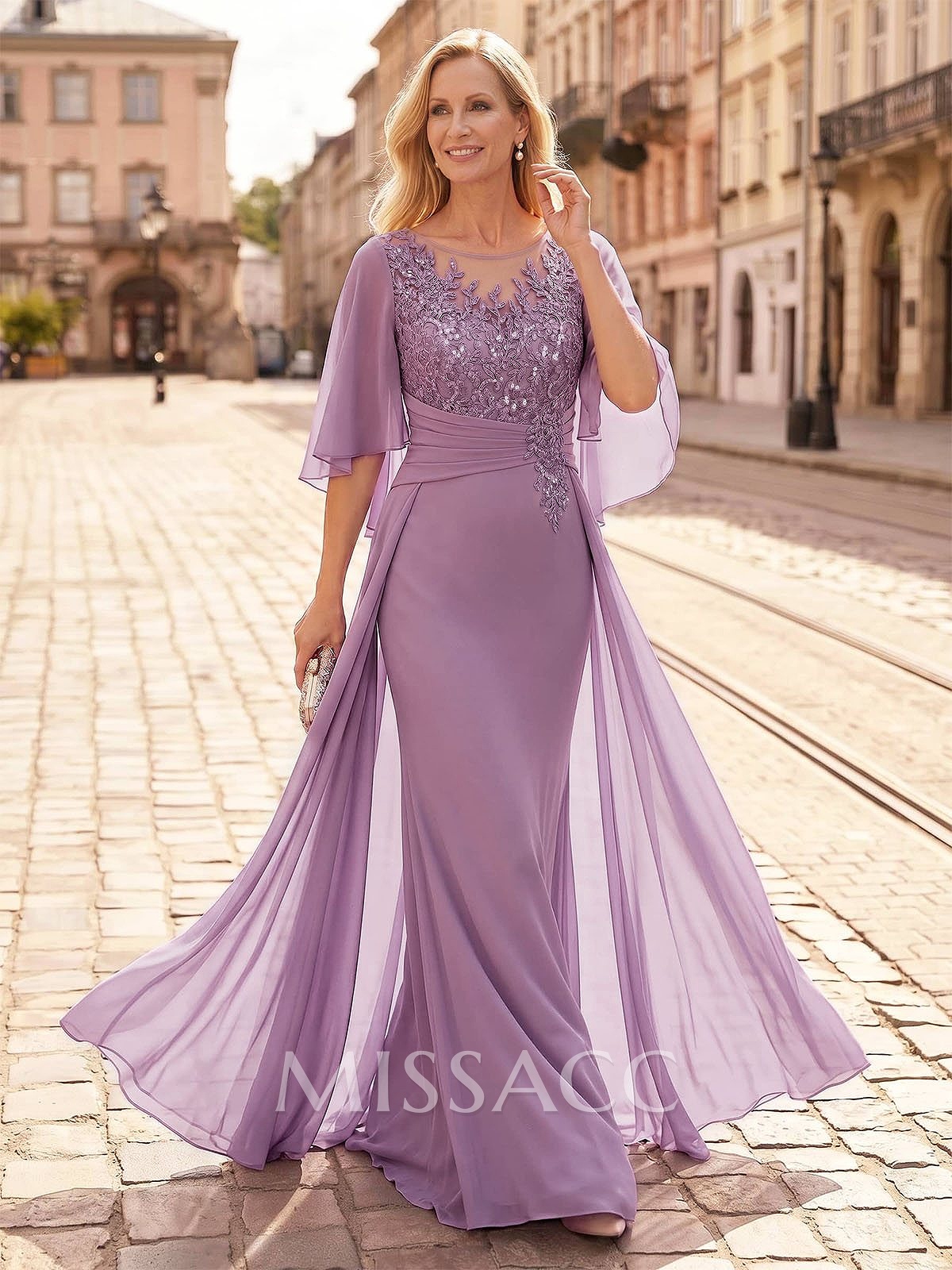 Trumpet/Mermaid Scoop Neck Floor-Length Chiffon Mother Of The Bride Dresses With Appliques Lace/Overskirt Dress
