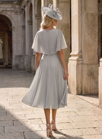 A-Line V-Neck Cape Sleeves Knee-Length Chiffon Mother Of The Bride Dresses With Ruffle