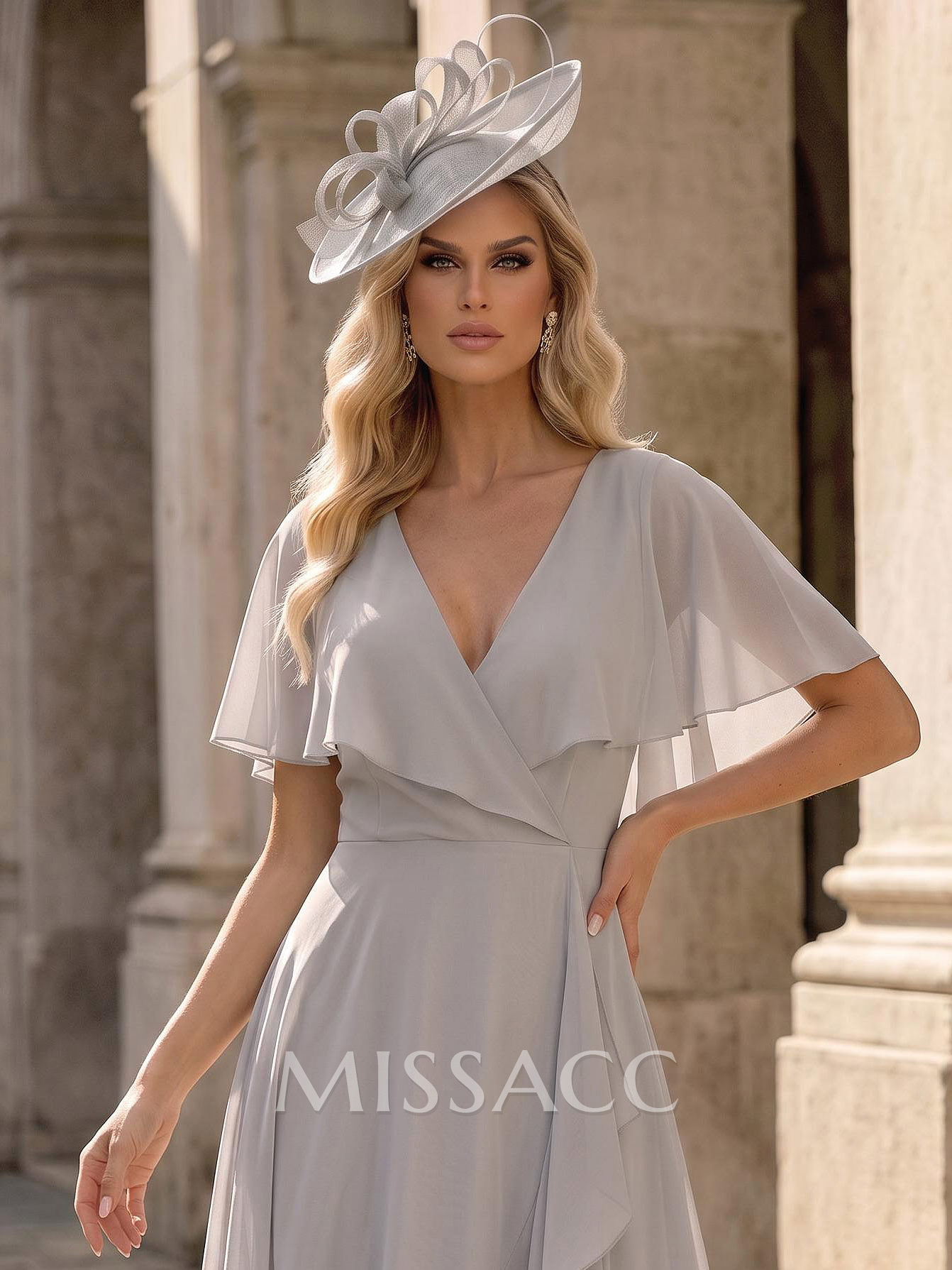 A-Line V-Neck Cape Sleeves Knee-Length Chiffon Mother Of The Bride Dresses With Ruffle A-Line V-Neck Cape Sleeves Knee-Length Chiffon Mother Of The Bride Dresses With Ruffle